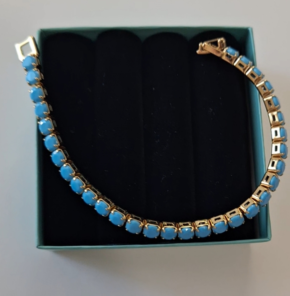 4mm turquoise diamond cut tennis bracelet - Picture 3 of 5